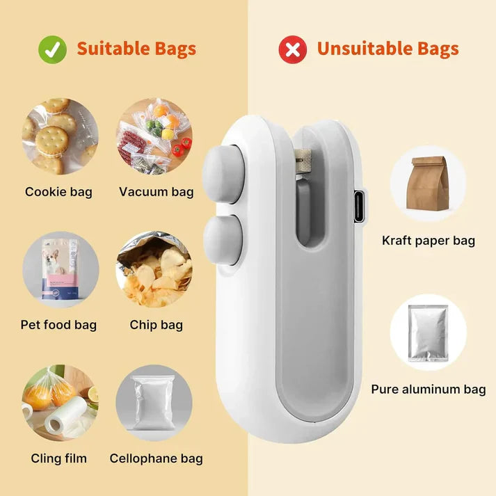 Portable Mini Sealing Machine 2 in 1 USB Rechargeable Magnetic Bag Sealer Heat Seal with Cutter